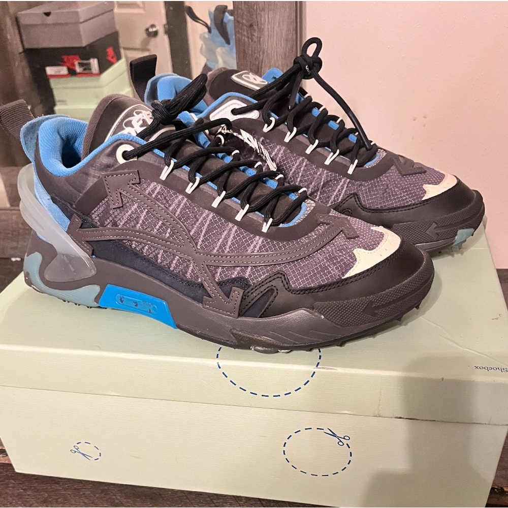 Off-White Charcoal and Sky Blue Sneakers
